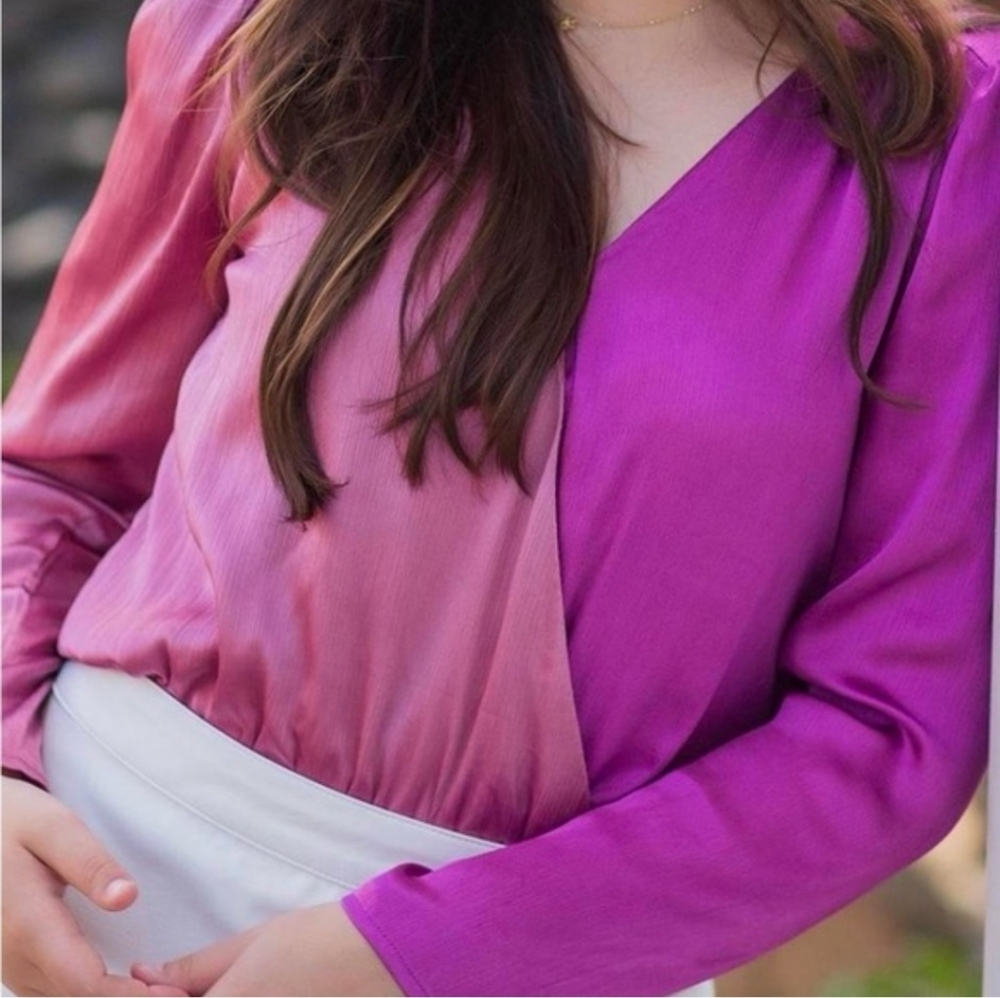 Peach Love California Pink to Magenta Ombre Long Sleeve Bodysuit
